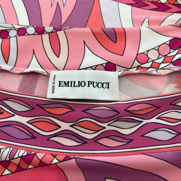 EMILIO PUCCI PINK PRINT SQUARE NECK BELL SLEEVE DRESS SIZE IT 40 / US 6 - Picture 15 of 16
